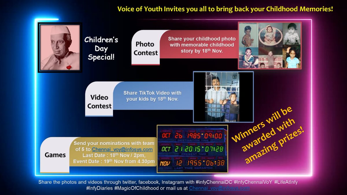 Infy Chennai VoY team Invites all their employees to bring back their Childhood memories on the account of Children's Day at Chennai Mcity #InfyChennaiDC #InfyChennaiVoY #infydiaries #lifeatinfy #MagicOfChildhood @ms_suryanarayan @iamashiqmiandad @itskdinesh @TheSudheev