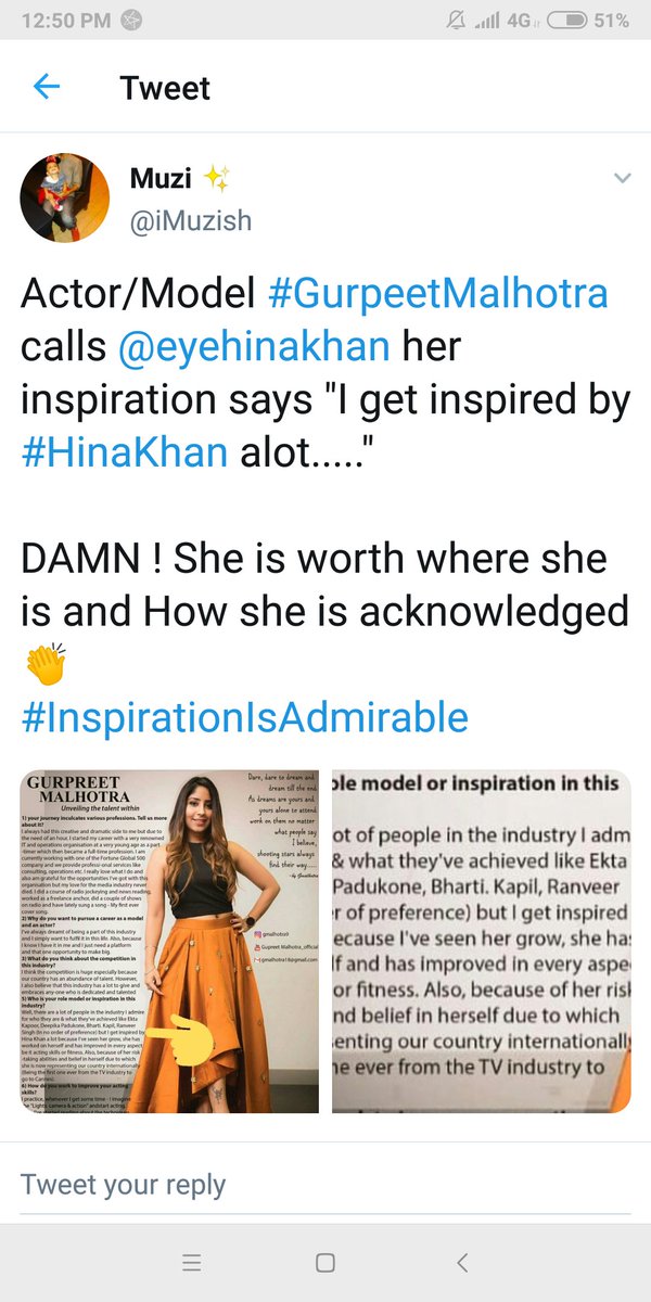 _Sonika_Tweets_'s tweet photo. Actor/Model #GurpeetMalhotra calls @eyehinakhan her inspiration says "I get inspired by #HinaKhan alot....."
DAMN ! She is worth where she is and How she is acknowledged ๐
Wawww I m happy to see that every one wants to lyk #Hinakhan ๐๐โค๏ธ
#InspirationIsAdmirable https://t.co/7qPCgCoX4s