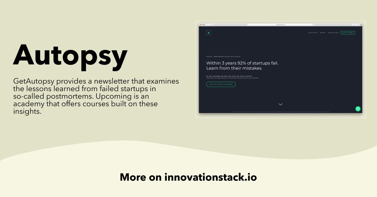 boardofinno's tweet image. 92% of startups fail. Autopsy is an online database where you can find out what happen and learn from their mistakes.  👉bit.ly/2NIdwbw #Innovationstack #innovationtool