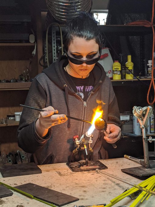 Finally relaxing after a long days work. Had fun making things all hot and heavy with some hot built<a href="/tag/glass"class="tags"><span>#glass</span></a><a href="/tag/boro"class="tags"><span>#boro</span></a><a href="/tag/glassart"class="tags"><span>#glassart</span></a><a href="/tag/glassblowing"class="tags"><span>#glassblowing</span></a>