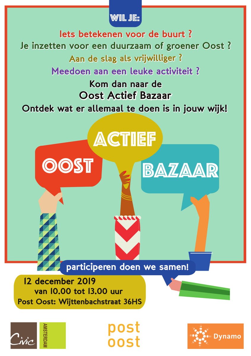 postoost's tweet photo. Kom ook naar de Oost Actief Bazaar bij Post Oost op 12 december van 10:00 uur tot 13:00 uur. https://t.co/KgpuuZ76WB