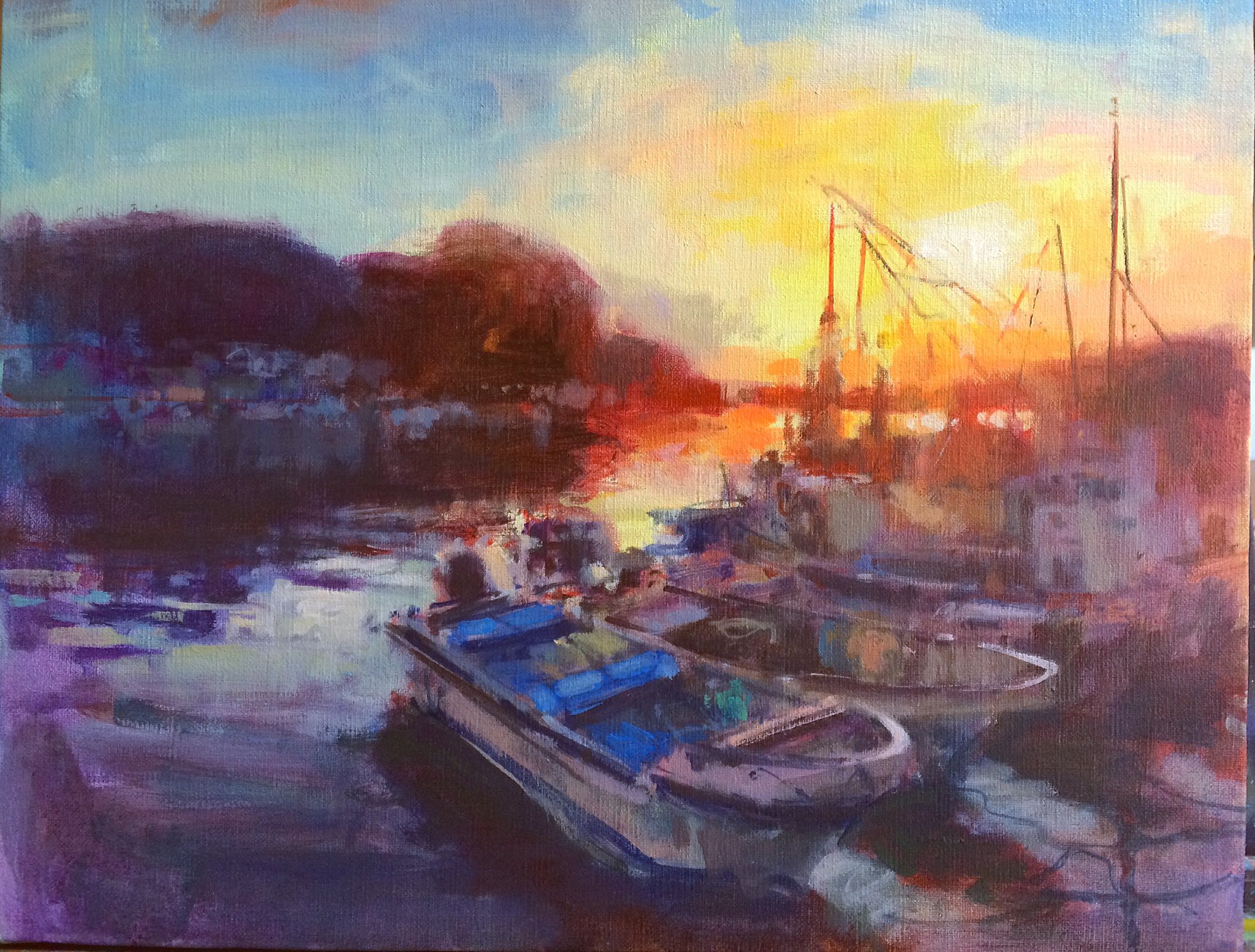 油絵（ハーバーの夕景） 油絵（ハーバーの夕景）