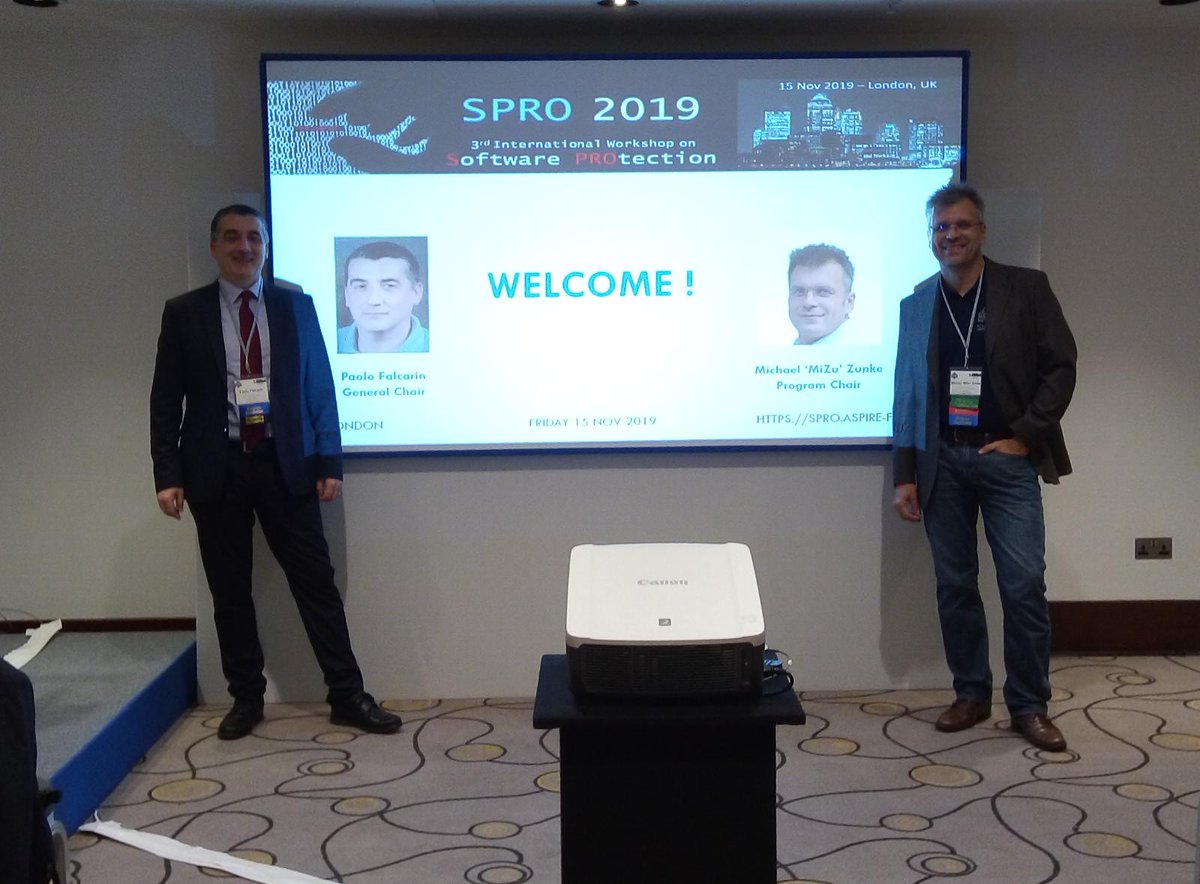 microNOP's tweet photo. Software Protection Workshop is starting in 15 minutes
Packed with 2 keynotes, a Ghidra tutorial and 6 papers in the field of software protection and attack!
#ccs19 #ccs2019 @acm_ccs https://t.co/dZa5RjZm0q