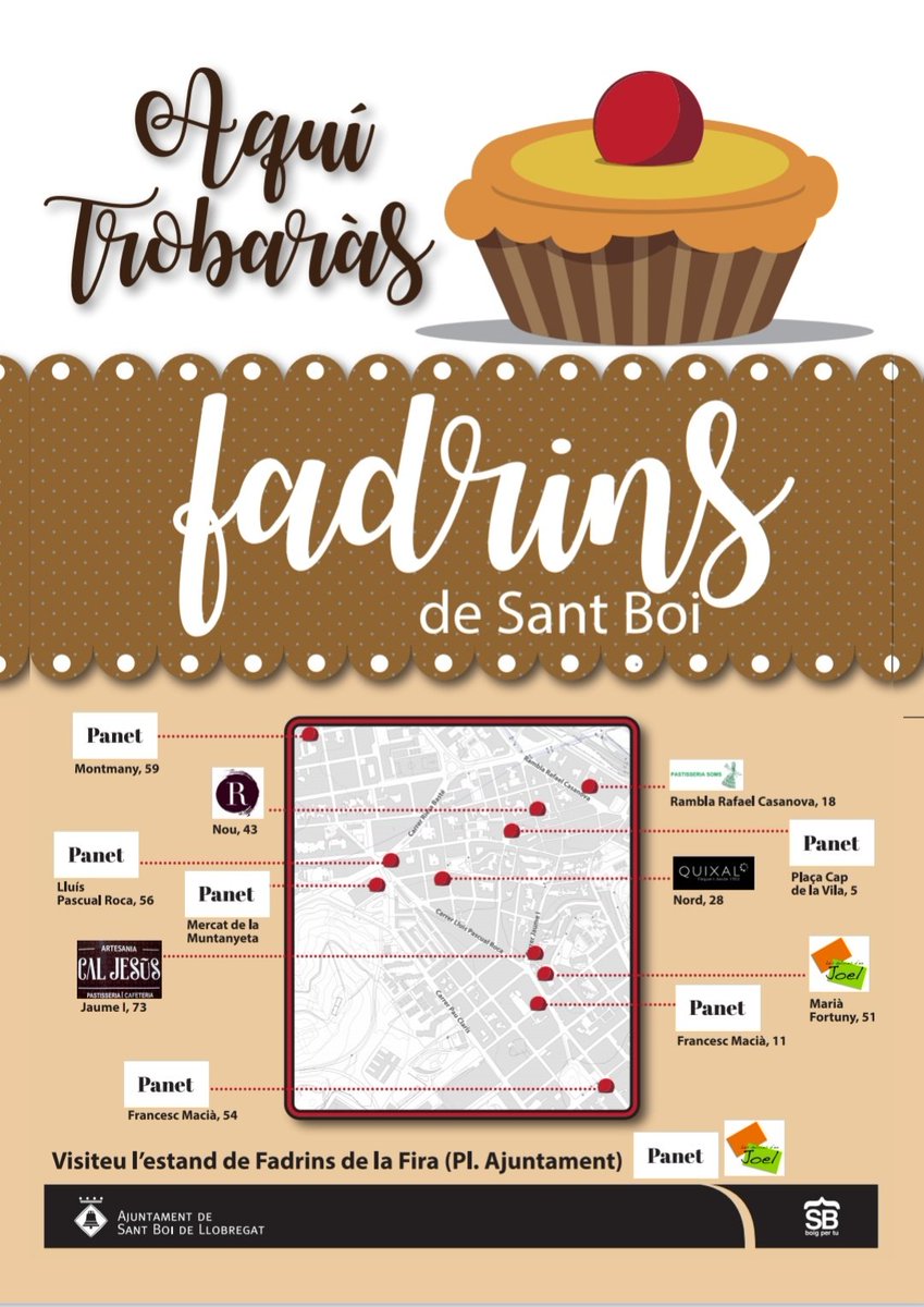 Ganes de Fadrins?
🍎🍏🍒🍏🍎

L'any 1965 es va crear el dolç de la fira de la Puríssima: els "fadrins de Sant Boi", un pastisset individual de poma i fruita confitada que podràs comprar en les pastisseries de Sant Boi durant la #Puríssima2019.