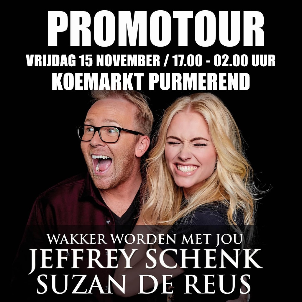 VANAVOND gaan Suzan de Reus en Jeffrey Schenk PURMEREND wakker schudden. Ze gaan 10 optredens geven in 10 verschillende horecazaken op de Koemarkt van 17.00 tot 02.00 uur. Ze hopen dat jullie massaal naar de Koemarkt komen en hen de hele avond volgen. Retweet is fijn!
