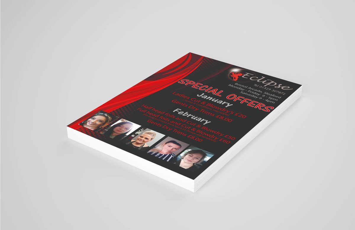 1,000 A5 Flyers 170gsm Glossy Finish, Designed and printed in house for Eclipse Barbers this week.

Flyers are a great and inexpensive way of capturing your audience's attention. Contact us today on 01529 303168 for a free quote.