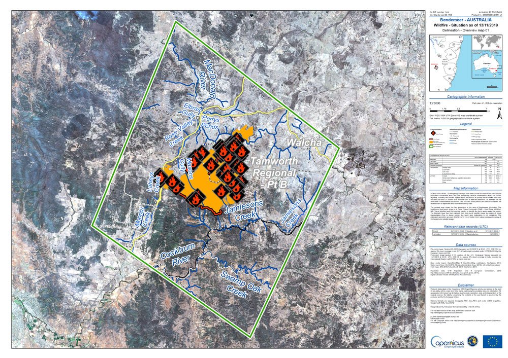 DisastersChart's tweet photo. We have our first maps of the #fires in #Australia: https://t.co/YyRGFeVGTw
Produced by @CopernicusEMS, who are also activated for the disaster, they use #Sentinel2 and #Landsat8 imagery to assess the situation and estimate affected areas. #NSWFires #NSWbushfires https://t.co/xvzcMkS8Gx