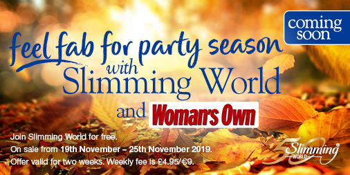 SlimmingWorld's tweet photo. Attention all future #SlimmingWorld-ers 📯 - you can join your local group for free when you pick up a copy of next week’s @WomansOwn magazine – on sale from Tuesday! 🎉💖 #WeightLossJourney https://t.co/krPYw8W2Zc