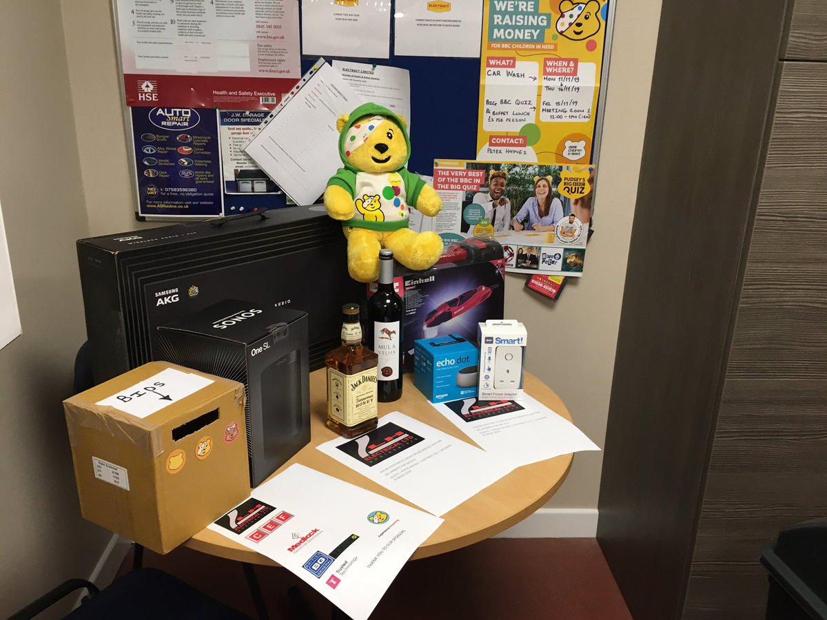 Thanks to our sponsors CEF, LH Electrial Wholesalers, Medlock Electrial Distributors, BG Luceco &amp; Trusted Technology for donating to our silent auction for #ChildrenInNeed2019 the <a href="/ElectractLtd/">Electract Ltd</a> staff are weighing up their bids