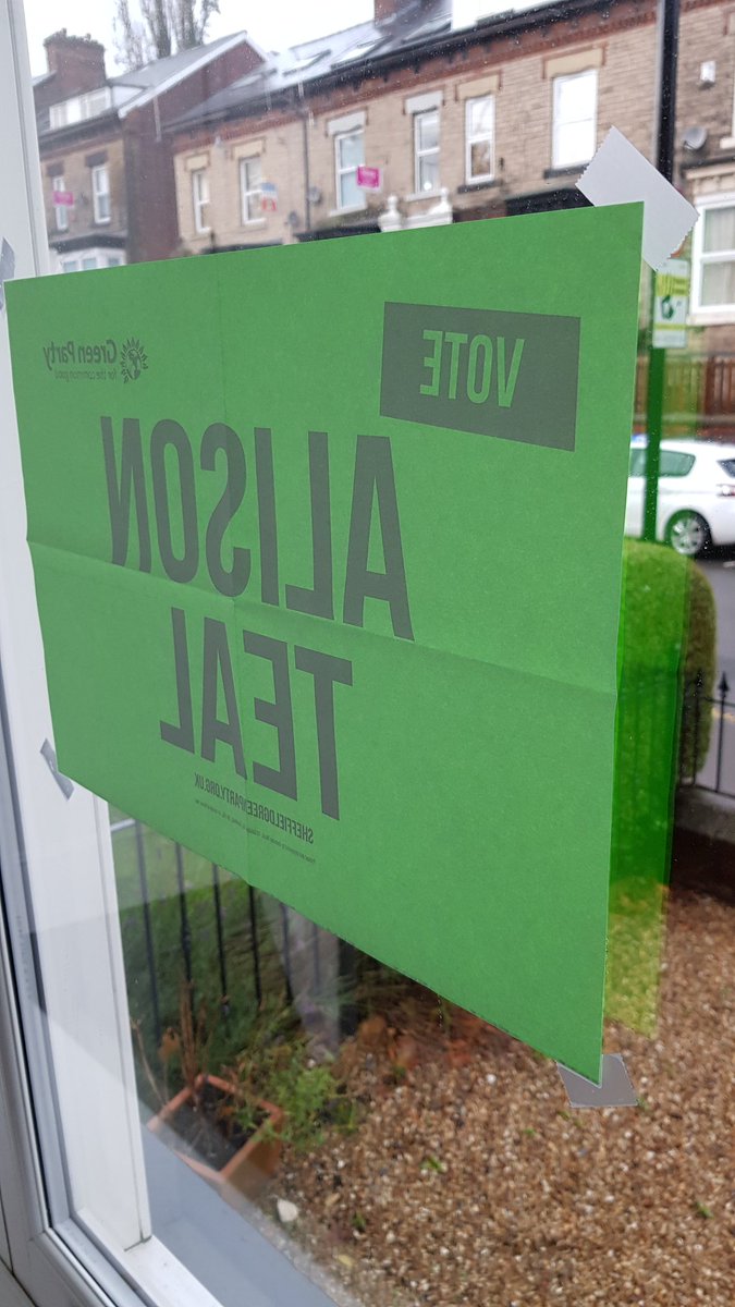 A local hero, @alisonclareteal. Honesty, authenticity and integrity are important as part of the political package and policies. I need a bigger sign for the garden. Think climate, think #GreenParty #sheffieldcentral #GeneralElection2019 #sheffieldissuper @PaulTurnips @MagicMagid