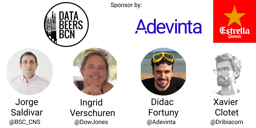 Data Beers BCN (@databeersbcn) on Twitter photo Next #DataBeersBCN is read!
At l’#AntigaFàbrica <a href="/EstrellaDammCat/">Estrella Damm Cat</a>
🍻 Tue Dec 3rd! 🍻
Jorge Saldivar <a href="/jorgesaldivar/">Jorge Saldivar</a> <a href="/BSC_CNS/">BSC-CNS</a>
Ingrid Verschuren <a href="/itjverschuren/">Ingrid Verschuren</a> <a href="/DowJones/">Dow Jones</a>
Didac Fortuny <a href="/dacfortuny/">Didac Fortuny</a> <a href="/Adevinta/">Adevinta</a>
Xavier Clotet <a href="/xclotet/">Xavier Clotet</a> @Dribiacom
🏃 Sign up HERE: databeersbcn20.eventbrite.com Next #DataBeersBCN is read!
At l’#AntigaFàbrica <a href="/EstrellaDammCat/">Estrella Damm Cat</a>
🍻 Tue Dec 3rd! 🍻
Jorge Saldivar <a href="/jorgesaldivar/">Jorge Saldivar</a> <a href="/BSC_CNS/">BSC-CNS</a>
Ingrid Verschuren <a href="/itjverschuren/">Ingrid Verschuren</a> <a href="/DowJones/">Dow Jones</a>
Didac Fortuny <a href="/dacfortuny/">Didac Fortuny</a> <a href="/Adevinta/">Adevinta</a>
Xavier Clotet <a href="/xclotet/">Xavier Clotet</a> @Dribiacom
🏃 Sign up HERE: databeersbcn20.eventbrite.com