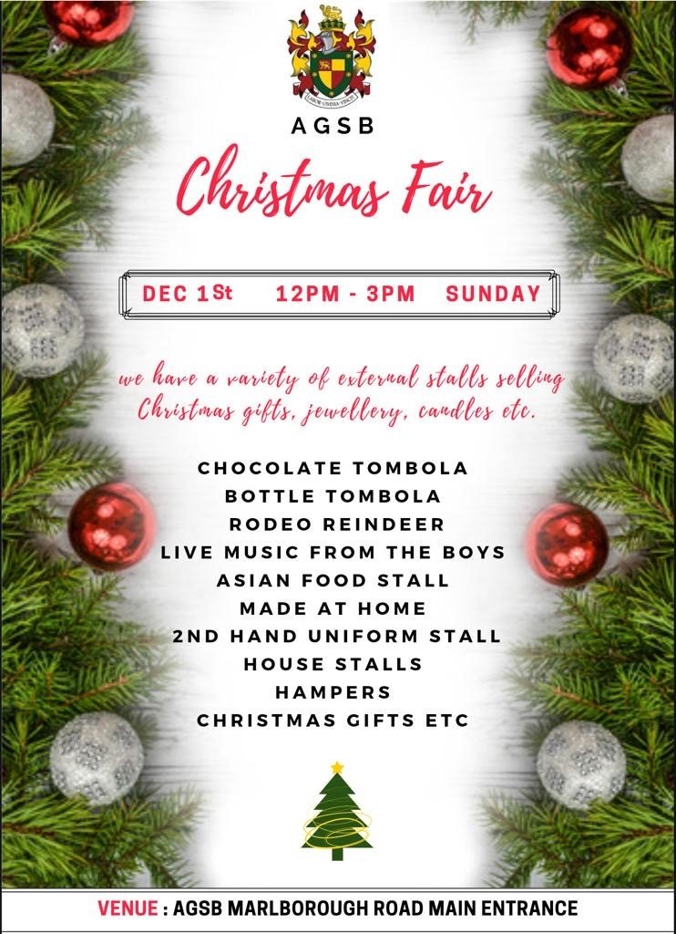 🎄🎅Calling all Parents, Family, Friends &amp; Local Community🎄🎅. The AGSB PFA presents the Annual Christmas Fair: 1st December 2019 12-3pm #agsbpfa #agsbevents