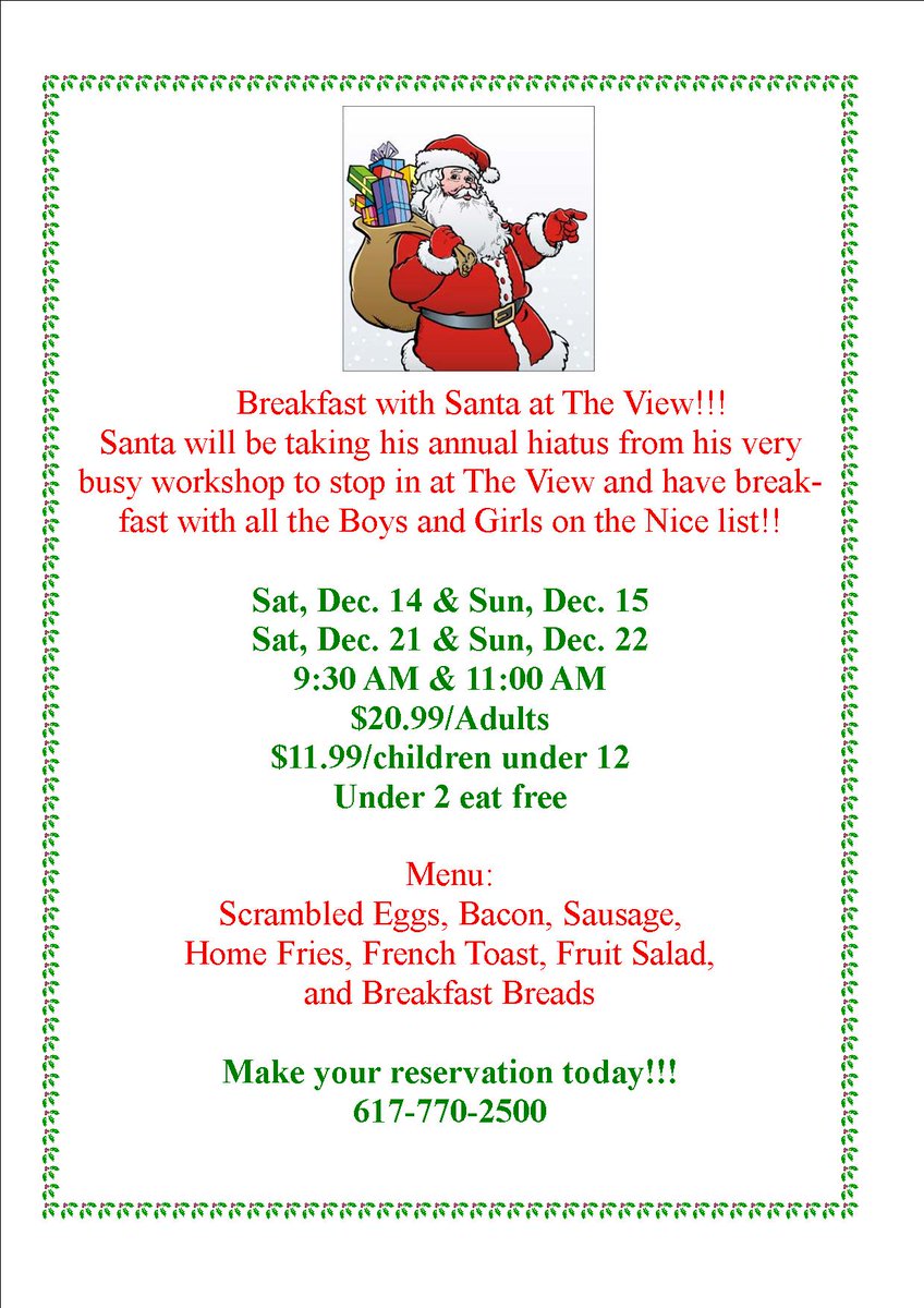 TheViewQuincy's tweet photo. Come have Breakfast with Santa @ The View!! https://t.co/HXDeqrox9e
