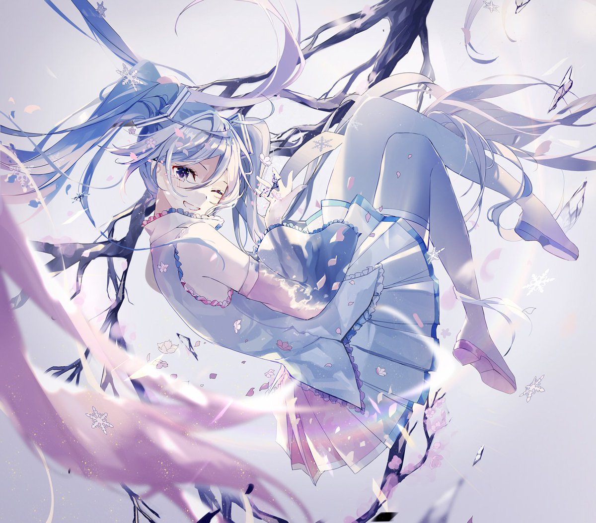 初音ミク ,雪ミク 「桜雪 」|豆の素のイラスト