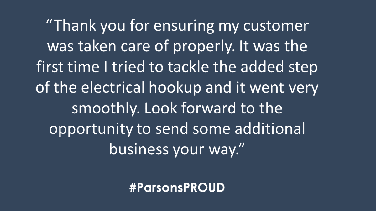Parsons_Corp's tweet photo. Congratulations to Duane Larson and the Twin Cities Service team who received positive feedback from one of their customers last week. See what Billy from Satellite Shelters Inc. had to say. #PECProud https://t.co/5SRd7NQToT