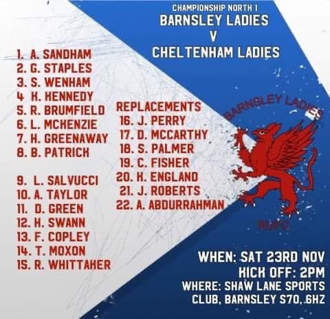 🚨🚨 TEAM ANNOUNCEMENT 🚨🚨 Here are your lady griffs who will be hitting up to face <a href="/CheltTigersWRFC/">Cheltenham Tigers WRFC</a> tomorrow at <a href="/BarnsleyRUFC/">Barnsley RUFC</a> - it’s not November the 5th but fireworks are guaranteed!