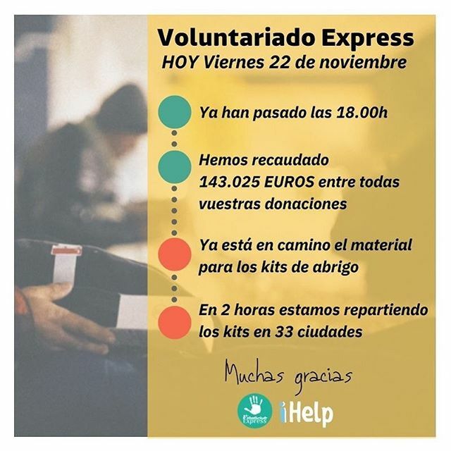 iHelp_org's tweet photo. ¡FINAL DE LA RECAUDACIÓN! ⚡️⚡️ Gracias a vuestra ayuda se han recaudado 143.025 eurazos para ayudar a personas #sinhogar de 33 ciudades españolas 😲😲😲 Ya está en camino el material para los #kitsabrigo🧦🧤 que serán repartidos por todos los #volunta… https://t.co/hEZzFxzn7k https://t.co/Mn0c3598qr