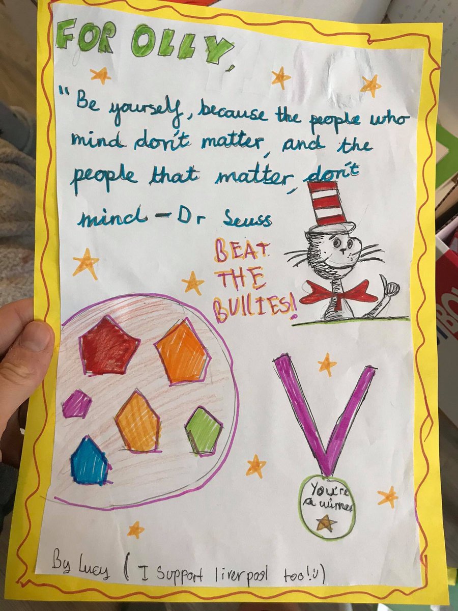 One of the cards made in our School Kindness Workshop for a young boy being severely bullied