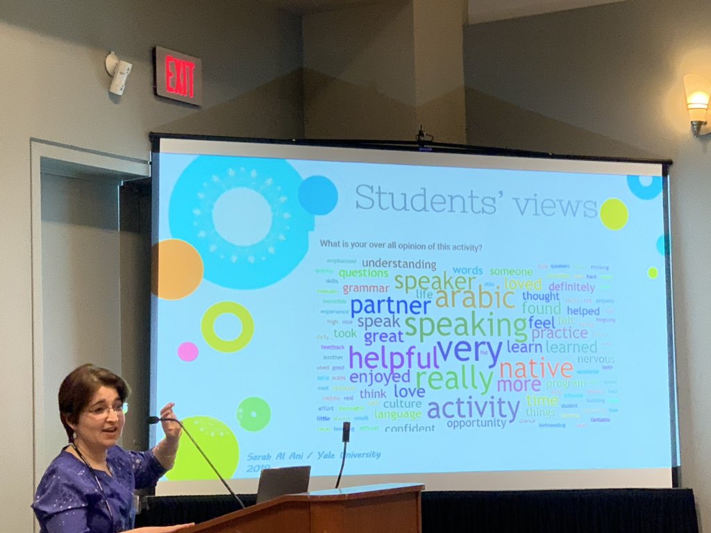 chahwan_georges's tweet photo. Telecollaborative Conversation In #arabic : Does it really improve speaking? A question that Sarab Alani is addressing in her #actfl19 session. @NaTakallam @QFIntl @nyatc2019 @Yale @actfl @NECTFL1 #interpersonalmode https://t.co/b6hj5V7K9m