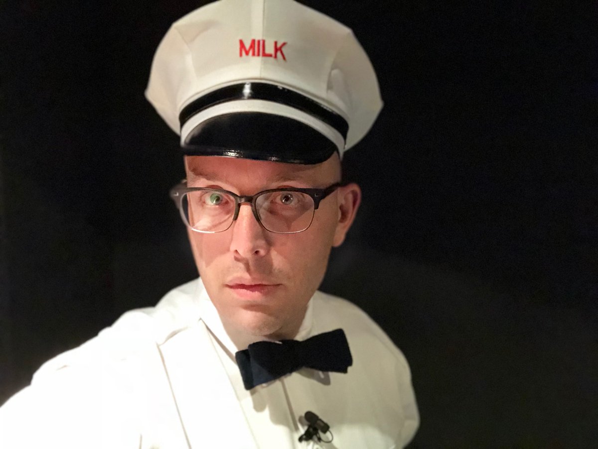 Amanda also did a live Complete Woman show at the London Podcast Festival and asked me to wear a milkman uniform. I didn't hesitate. Also, I have a large head and hats can be VERY problematic in my life.