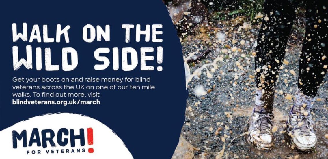 Join @blindveterans in March at one of our 10 mile #MarchForVeterans #walks to help us end #isolation for #blind #veterans 
Walk with us in Manchester on 14 March or Wirral on 28 March.   Sign up now bit.ly/2QGAHVK