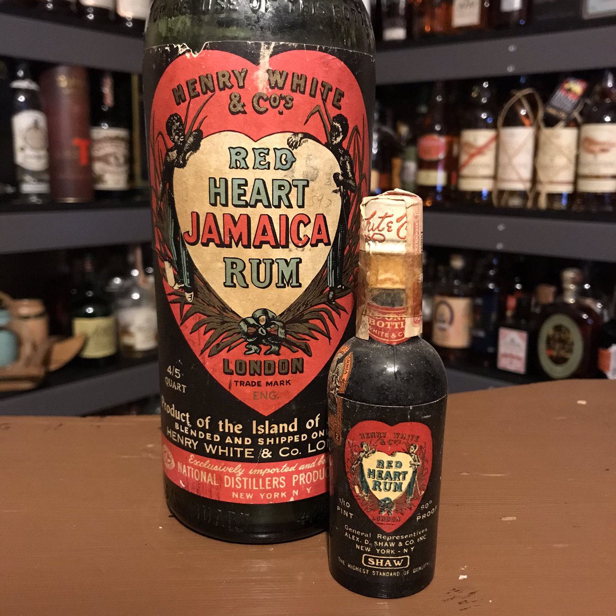 therumtrader's tweet photo. Recently acquired an unopened Red Heart Jamaican mini bottle from the late 1930s-early 1940s to match my empty full size bottle.
@redheartrum #vintagerum #rum #ron #rhum #drinkmorerum #drinkwell #rumisfun #rumtime #rumcollector #rumcollection #rumlove #rumhistory https://t.co/TWBb6xQrNw