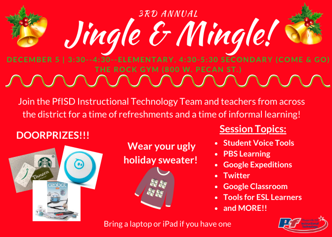 Save the Date!!
<a href="/pfisd/">Pflugerville ISD</a> teachers come join us for an afternoon of fun, learning, refreshments and door prizes!  Don't forget your ugly holiday sweater!