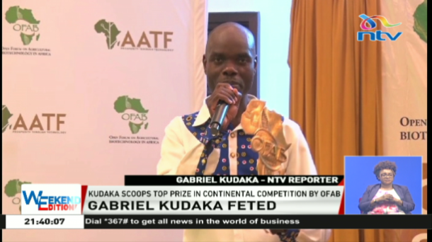 ntvkenya's tweet photo. NTV's @GKudaka feted as the overall winner of this years' Open Forum on Agricultural Biotechnology in Africa (OFAB) . 

Kudaka also emerged as the best reporter in the Television category beating other contestants from Africa

#NTVWeekendEdition https://t.co/HRcwqcgvY6