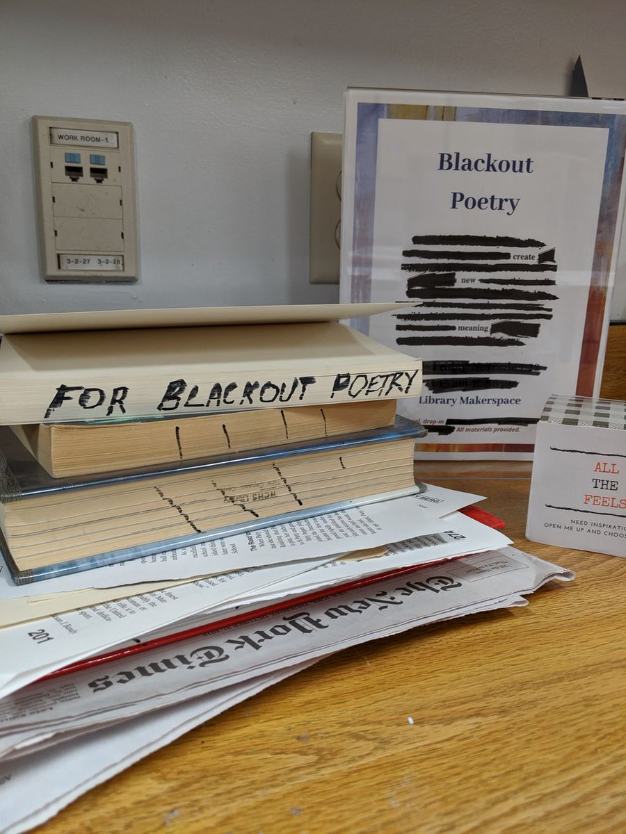 Happy Friday NCHS! Students enjoyed creating blackout poetry in the makerspace with library intern Mrs. O'Reilly <a href="/karissaoreilly/">Karissa</a>. Didn't get a chance to attend? The supplies are in the makerspace if you'd like to try it another time! #blackoutpoetry #createnewmeaning #makerspaces