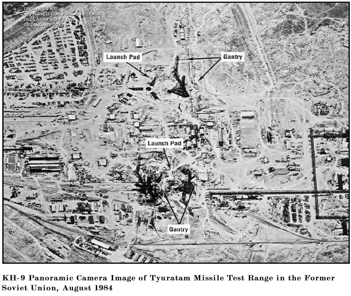 This image was taken by the NRO’s Hexagon system in August 1984 &amp; shows the Tyuratam Missile Test Range in the former Soviet Union. 20 Hexagons were launched from June 1971 to April 1986, providing the U.S. w/ impressive broad-area search &amp; mapping capabilities. #FlashbackFriday