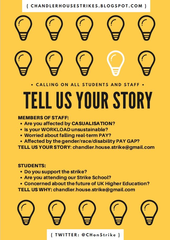 Chandler House on Strike (@chonstrike) on Twitter photo Calling on all students and staff at Chandler House. Affected by Casualisation, Workload, Pay Gap. Concerned about the future of Higher Ed? Tell us about it! #UCUStrikesBack #UCLStrikes #UCUStrikes <a href="/UCL_UCU/">UCL-UCU Stop the Destruction of Higher Education</a> <a href="/SHaPS_UCL/">SHaPS</a> <a href="/LinguisticsUCL/">UCL Linguistics</a> @lingsocUCL Calling on all students and staff at Chandler House. Affected by Casualisation, Workload, Pay Gap. Concerned about the future of Higher Ed? Tell us about it! #UCUStrikesBack #UCLStrikes #UCUStrikes <a href="/UCL_UCU/">UCL-UCU Stop the Destruction of Higher Education</a> <a href="/SHaPS_UCL/">SHaPS</a> <a href="/LinguisticsUCL/">UCL Linguistics</a> @lingsocUCL