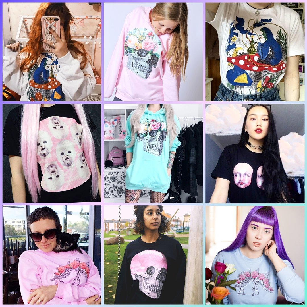 Grunge__Monkey's tweet photo. HAPPY FRIDAY 🥳 ENJOY 20% OFF ALL TIME FAVOURITES 😮🙌😮🙌 Use Code: FAVE20 to get your discount 💖
#skulls #skullgirls #creepydolls #creepycute #aliceinwonderland #dinosaurs #cutesweaters #oversizedsweaters #pastelgoth #pastelgothfashion #pastels https://t.co/PoVtcVWvHK