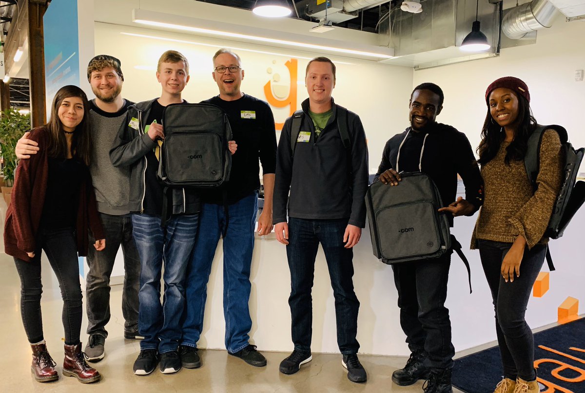 namedotcom's tweet image. Our #HackTheDot winners were already winning, but now that they have the new @VERISIGN .COM backpack, all we can hope is that they remember us.