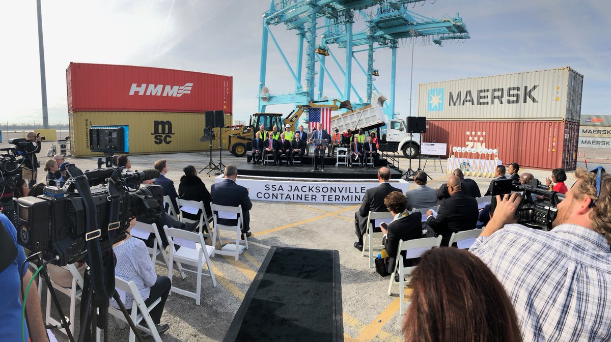 JAXPORT's tweet photo. Thank you for the investment in Northeast Florida, our state & country! #Heretoday @RepRutherfordFL @RepTedYoho Rep @Clay_Yarborough Rep @KimDanielsFl CCM @Ron_Salem CCM @Priestjax CCM Sam Newby @USDOT @MyFDOT @FDOT_Secretary #BUILDgrant #Groundbreaking https://t.co/oN5DZbBQqy