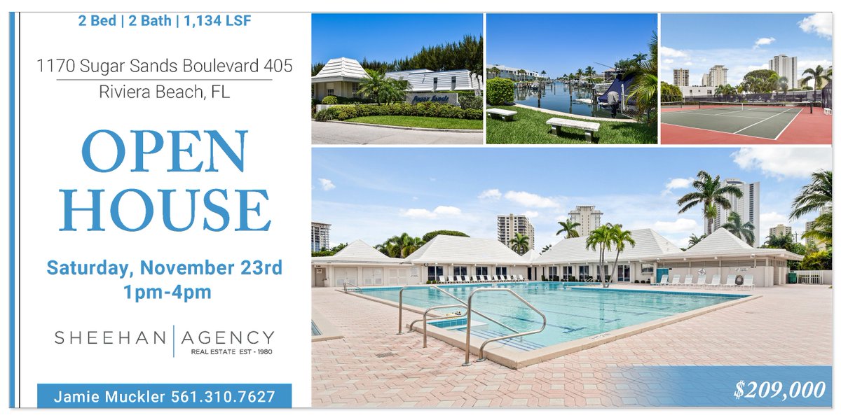 JamieMuckler's tweet photo. OPEN HOUSE!
Singer Island - Sugar Sands
Saturday, November 23rd
1pm to 4pm
$209,000
2 Bed | 2 Bath | 1,134 LSF | $209,000Β
https://t.co/O0oL4xqK1P
#condoforsaleΒ #openhouseΒ #55+Β
#singerislandΒ #singerislandcondosΒ #singerislandfl #singerislandscenesΒ #palmbeachcounty https://t.co/llAmc5I7SL