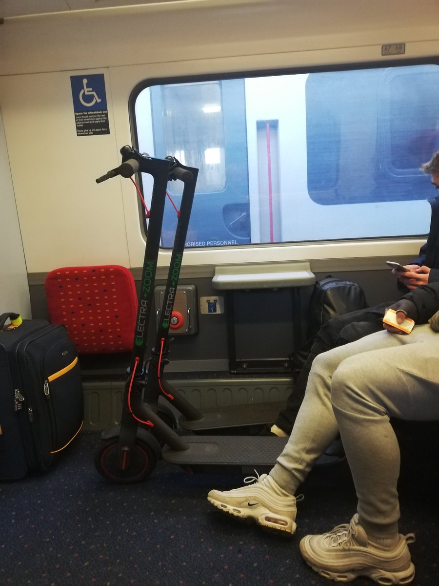 CampaignScooter's tweet photo. I even allowed the guys to board ahead of me while i waited for the ramp. Then they park their #electricscoiters in each #ACCESSIBLE spaces. I had ro ask them move 1. #GetBothered. Blocking the sidewalks, now taking our spaces. #ScooterGirlCampaign @russellhoward https://t.co/r7a5KMQXfz