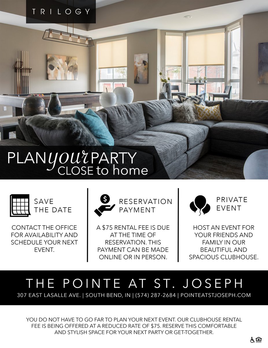 PointeAtStJoe's tweet image. Host your next gathering in the Clubroom! Use the Pointe at St Joseph app to schedule your party! #partytime #livingatthepointe #gettothepointe #apartmentliving #happyhost