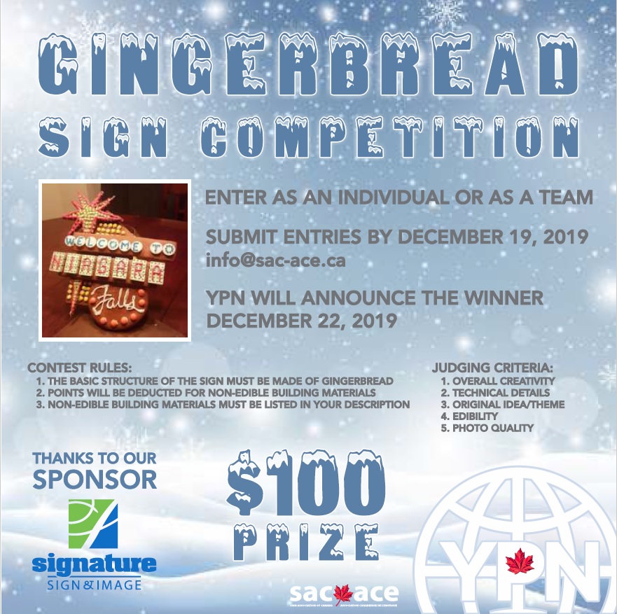 The Young Professionals Network is hosting an online Gingerbread Sign Build Competition! Submit a photo of a gingerbread sign you or your team created for your chance to win a $100 gift card proudly donated by Signature Sign &amp; Image. Contest details: sac-ace.ca/gingerbread-si…