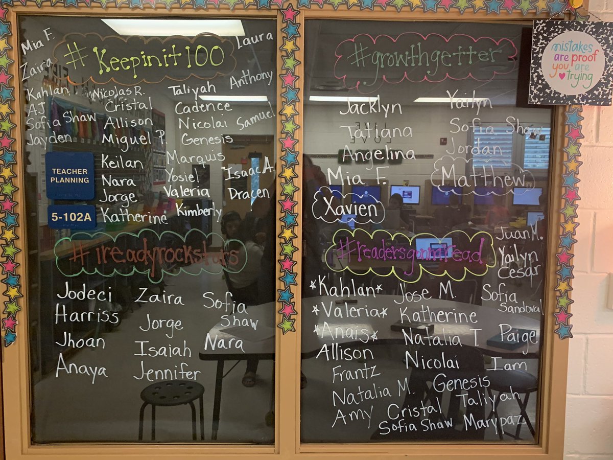 MrsCMirabal's tweet photo. When you start to run out of room on your celebration board! ❤️ These 5th graders have accomplished AMAZING things in the month of November! @EESpanthers @EESGrade5 #readersgonnaread #keepinit100 #ireadyrockstars #growthgetter https://t.co/SISOZettNJ