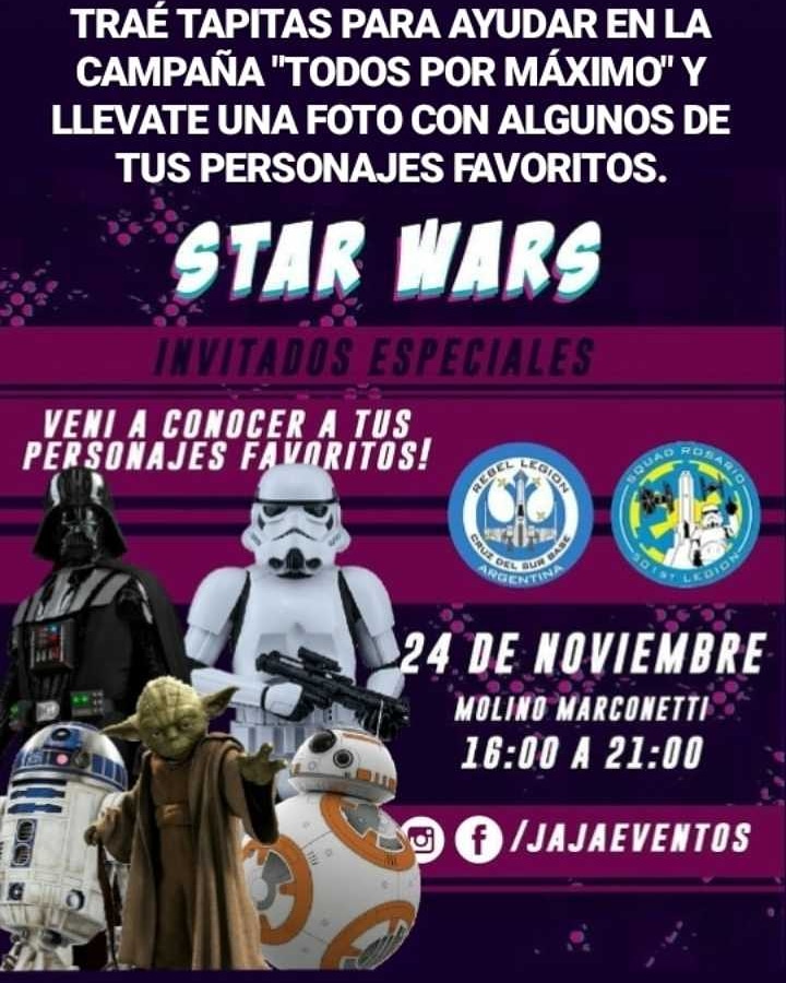 La Rebelión, junto a la 501st Squad Rosario, estarán presentes en este evento continuando con la Causa de Máximo.
No hay esfuerzo en una acción solidaria... Solo la satisfacción de la Misión cumplida.
MTFBWY

#rebellegion #cruzdelsurbase #501stsquadrosario #todospormaximo