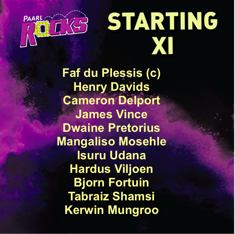Paarl_Rocks's tweet photo. Here's the @Paarl_RocksXI to face @msljozistars
#MSLT20 #PaarlRocks #PRvsJS https://t.co/pb9curvIta
