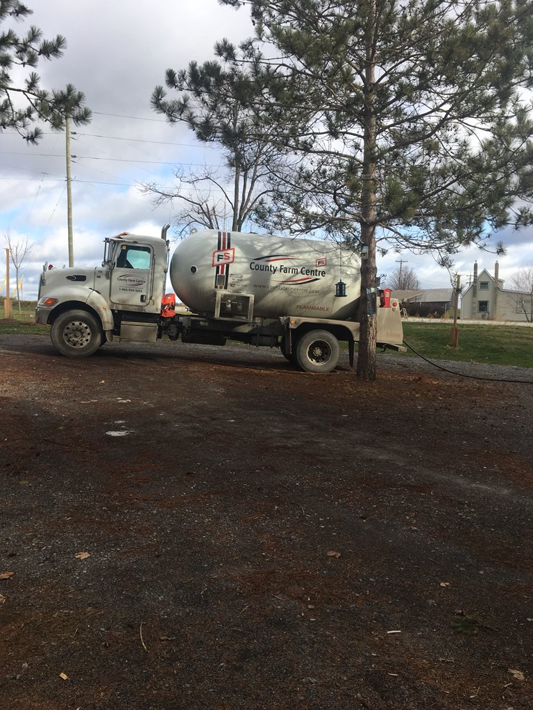 Really happy to see this truck backing down the driveway today. Apparently they are trying to stay ahead of any shortage that might come from the #cnstrike. We wondered this morning what we would do about heat if we ran out. Appreciated!!! @CtyFarmCentre