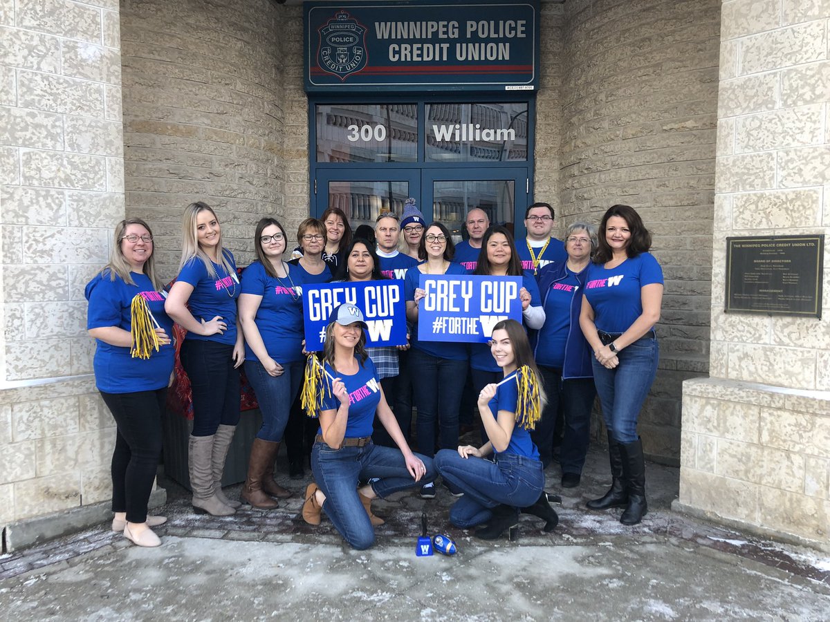WpgPoliceCU's tweet photo. Our staff at both our locations are cheering on the @Wpg_BlueBombers #winnipeg #forthew #winnipegbluebombers #staff #bluebombers #goblue #gobombers #downtownwinnipeg #theexchangedistrict #greycup #wewantthecup https://t.co/CAbI0FWo9I