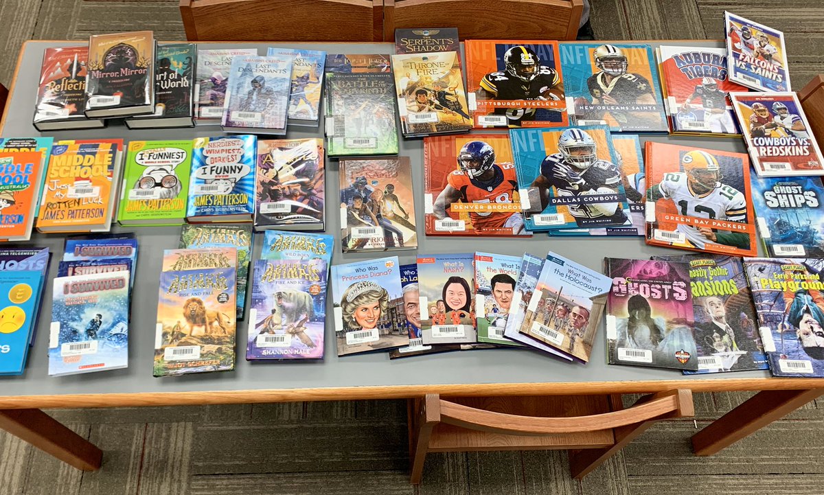 SpartansMSLib's tweet photo. SMS Media Center just received the first shipment of new library books from a large order! Just in time for holiday reading!! #spartansread #readon https://t.co/VqSPp55l6a