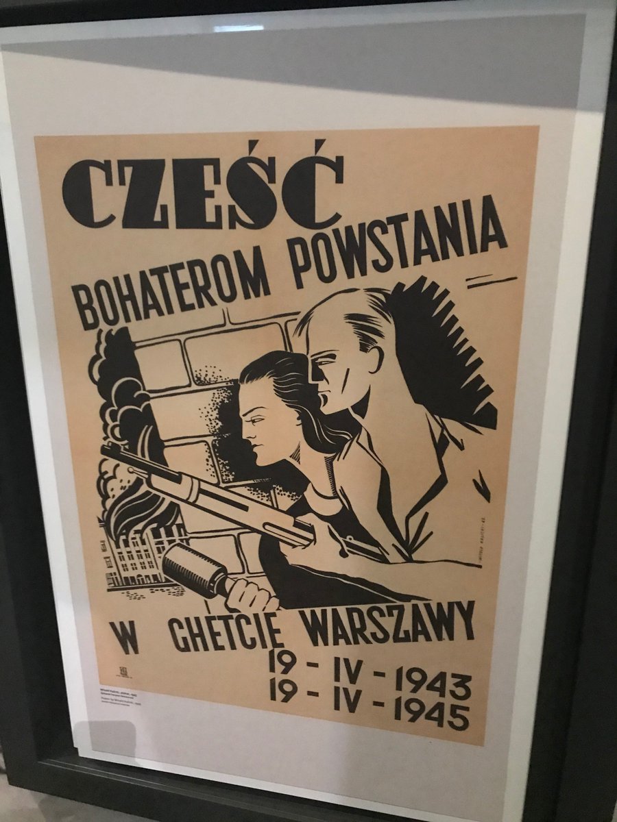 Post war poster "Glory to the heroes of the Warsae ghetto uprising" issued on the 2nd anniversary of the uprising. 13/x