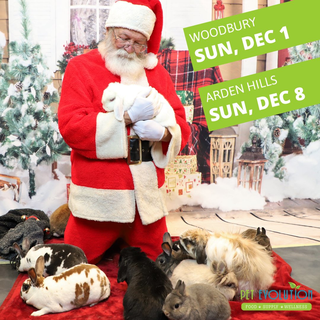 pet_evolution's tweet image. Some bunny is coming to town! 🎅
Get your pic with Santa at Pet Evolution! Your $15 donation helps a great cause!

WOODBURY: Sunday, December 1st, 11am - 3pm
(Benefits Woodbury Police K9 Fund)

ARDEN HILLS: Sunday, December 8th, 11am - 3pm
(Benefits Ralph Reeder Food Shelf)