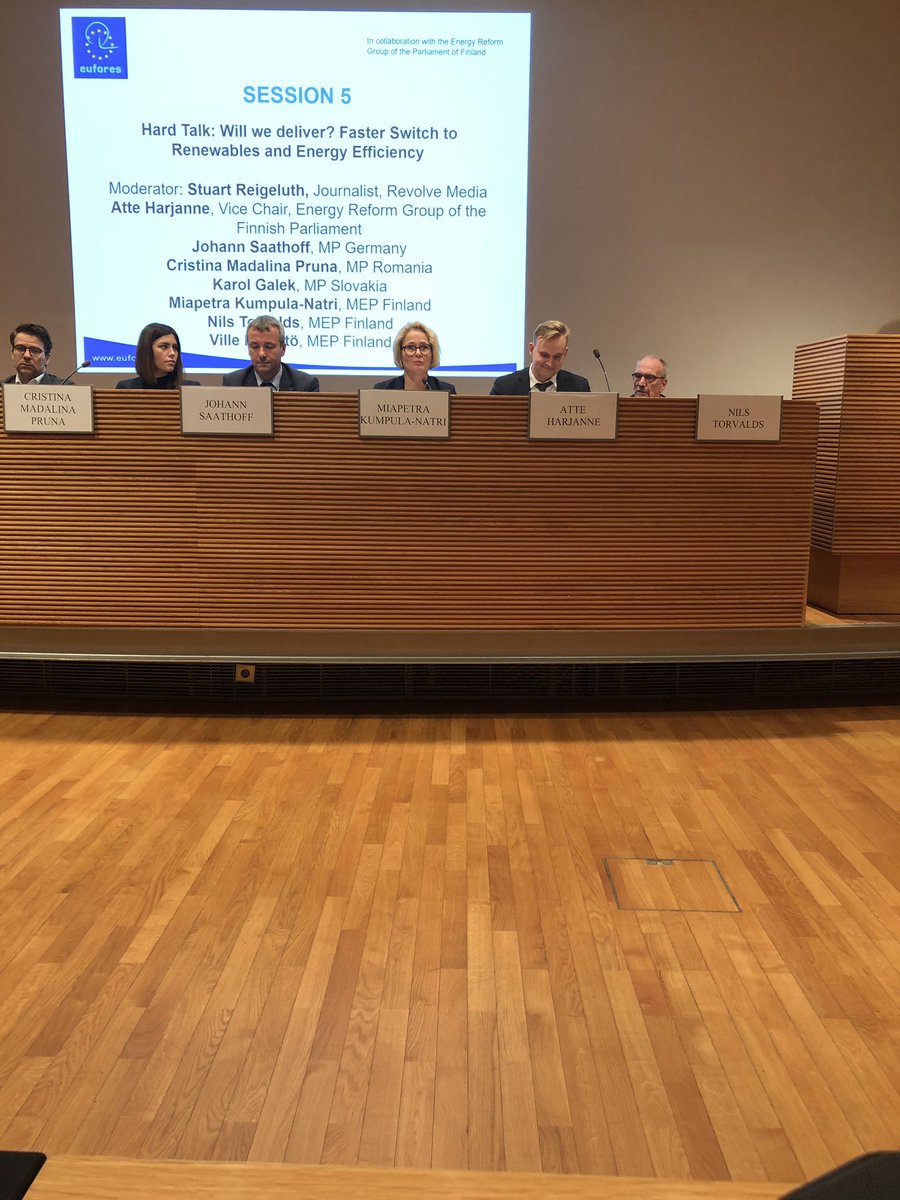 TheresaEurope's tweet photo. Now from @Miapetra ‘93% of electricity in The Nordics’ is emissions free @EUFORES_EU #IPM19 https://t.co/aHv2d47c6J