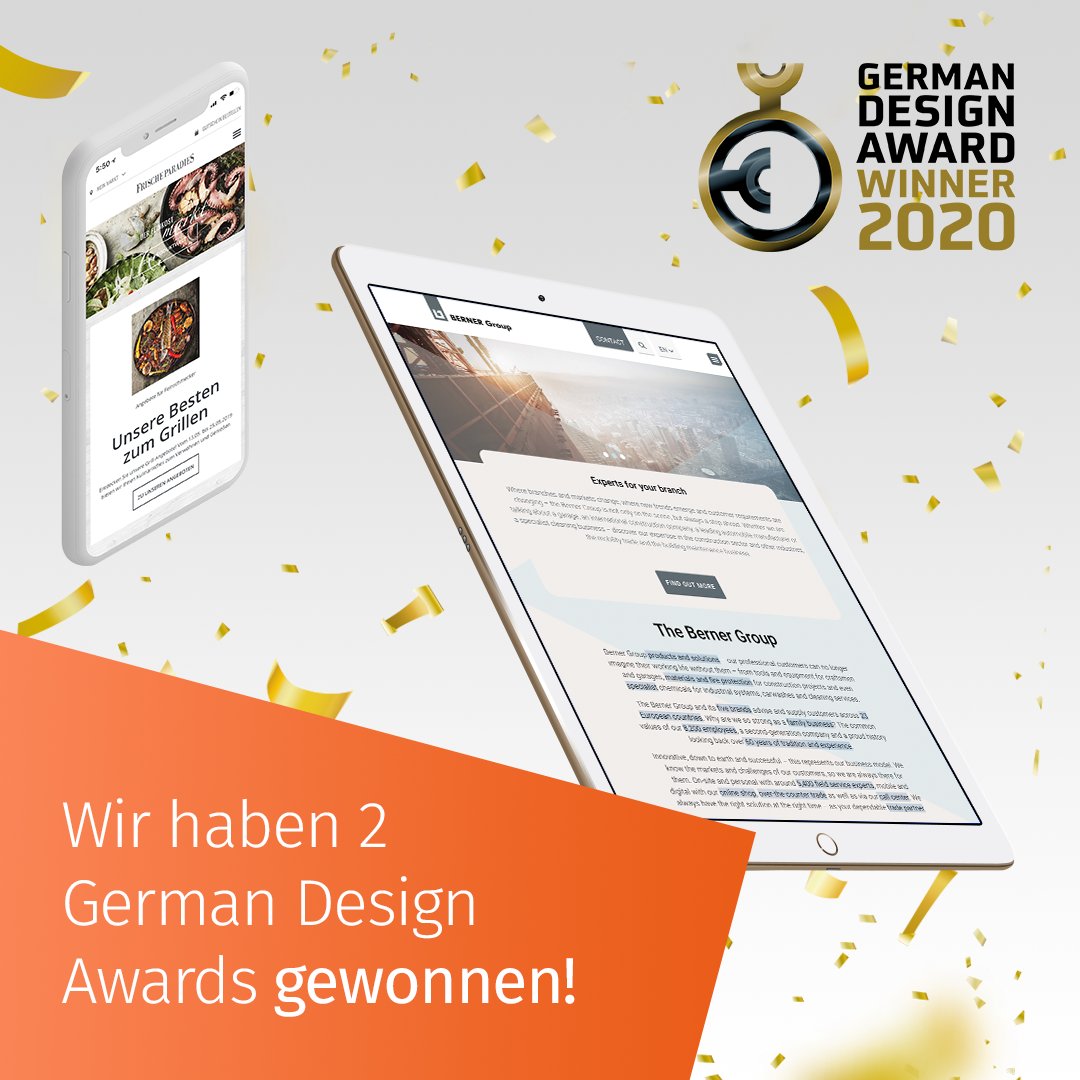 Heute knallen bei uns die #Sektkorken!🍾🍾 Unsere Projekte für FrischeParadies und die Berner Group haben den #germandesignaward 2020 gewonnen! 🤩Wenn das kein perfekter Start ins #Wochenende ist 🥳 

Alle Infos dazu ➡️ bit.ly/2rdmoNR