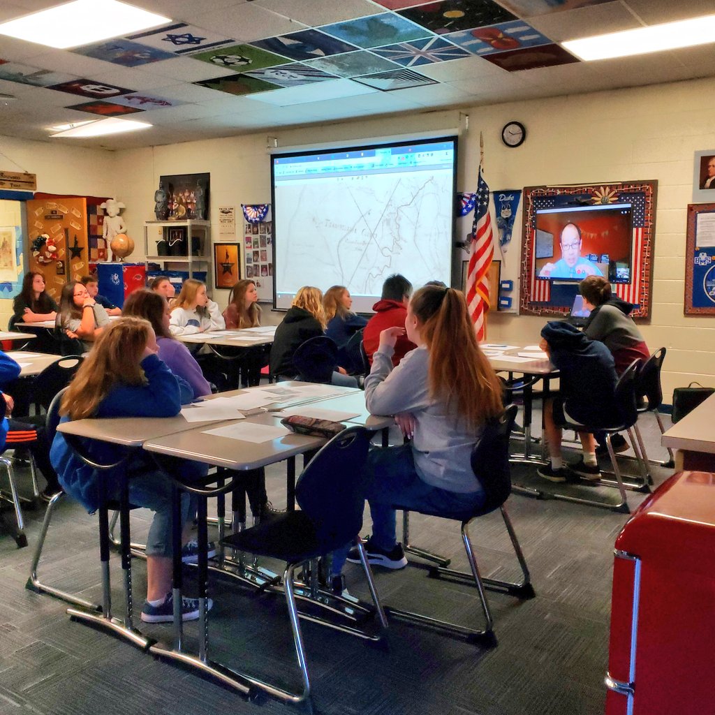 BrevardMiddle's tweet photo. Dr. Hammond's classes are chatting with expert Dr. David Hsiung in Michigan about #Appalachianstereotypes.  With #googlehangouts we can take the classroom anywhere!  You just need a TV and a webcam.  #TCSYes #cheaptech #expertchat https://t.co/ZlWZ7i2fof
