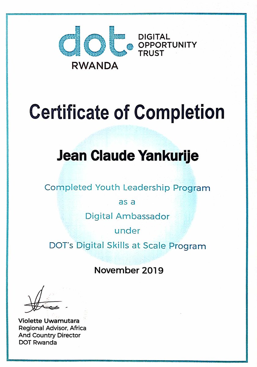jyankurije's tweet photo. Today, It is very pleasure to graduate @DOTRwanda, after the process of training more 40,000 citizens about digital literacy. I am very glad to be among of #RwandaDigitalAmbassadors who completed the #DigitalAmbassadorProgram https://t.co/OScx7A4RgN